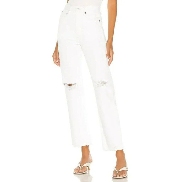 AGOLDE Jeans 90s Loose Fit Jean in Enamel White Ripped Knees Size 31 NWT Revolve - Picture 1 of 8